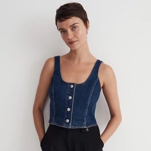 Madewell denim seamed vest top in demoss wash